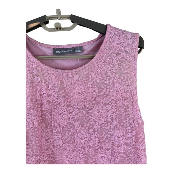 NWT CROFT & BARROW Short Waisted Soft Stretch Sleeveless Pink Shirt Top LARGE - Picture 4 of 8